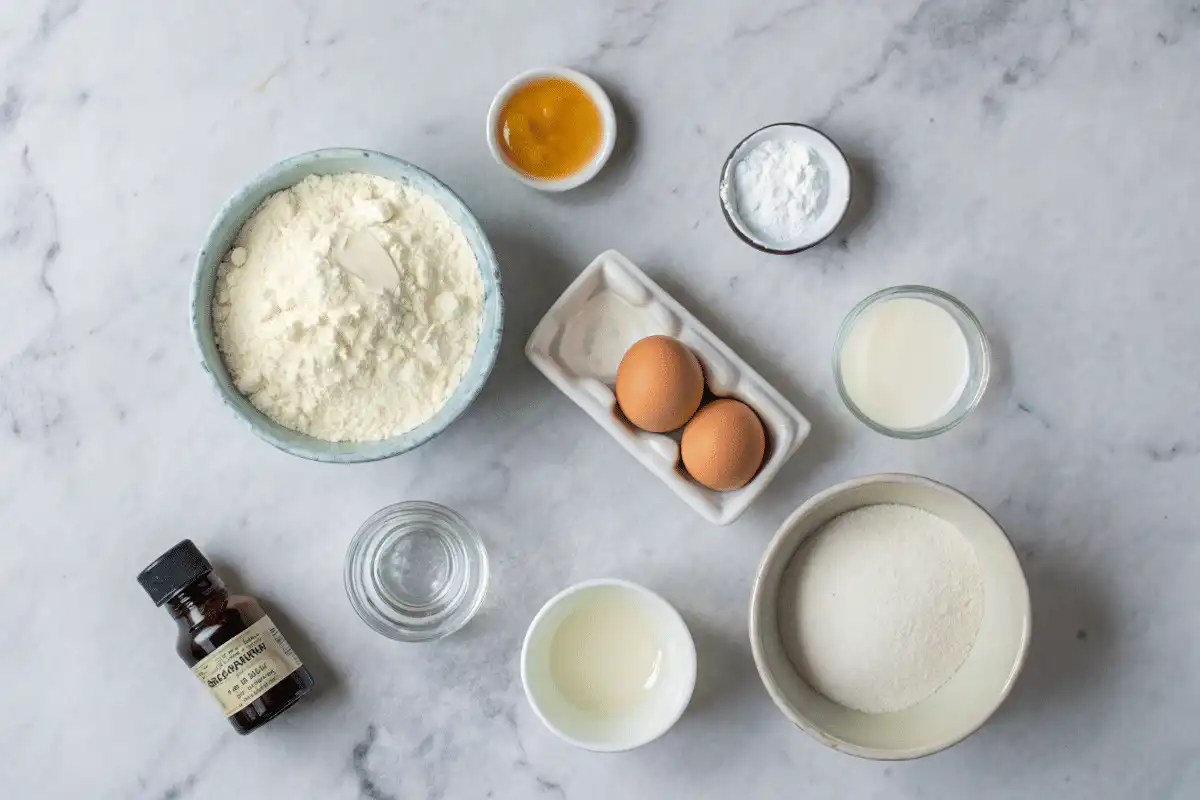 Ingredients for mini bento cake on marble surface