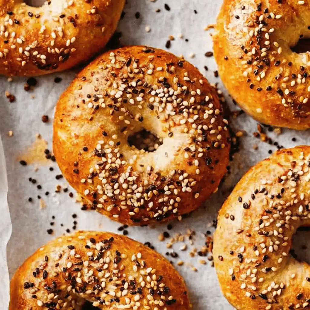 Cottage cheese bagel served with cream cheese