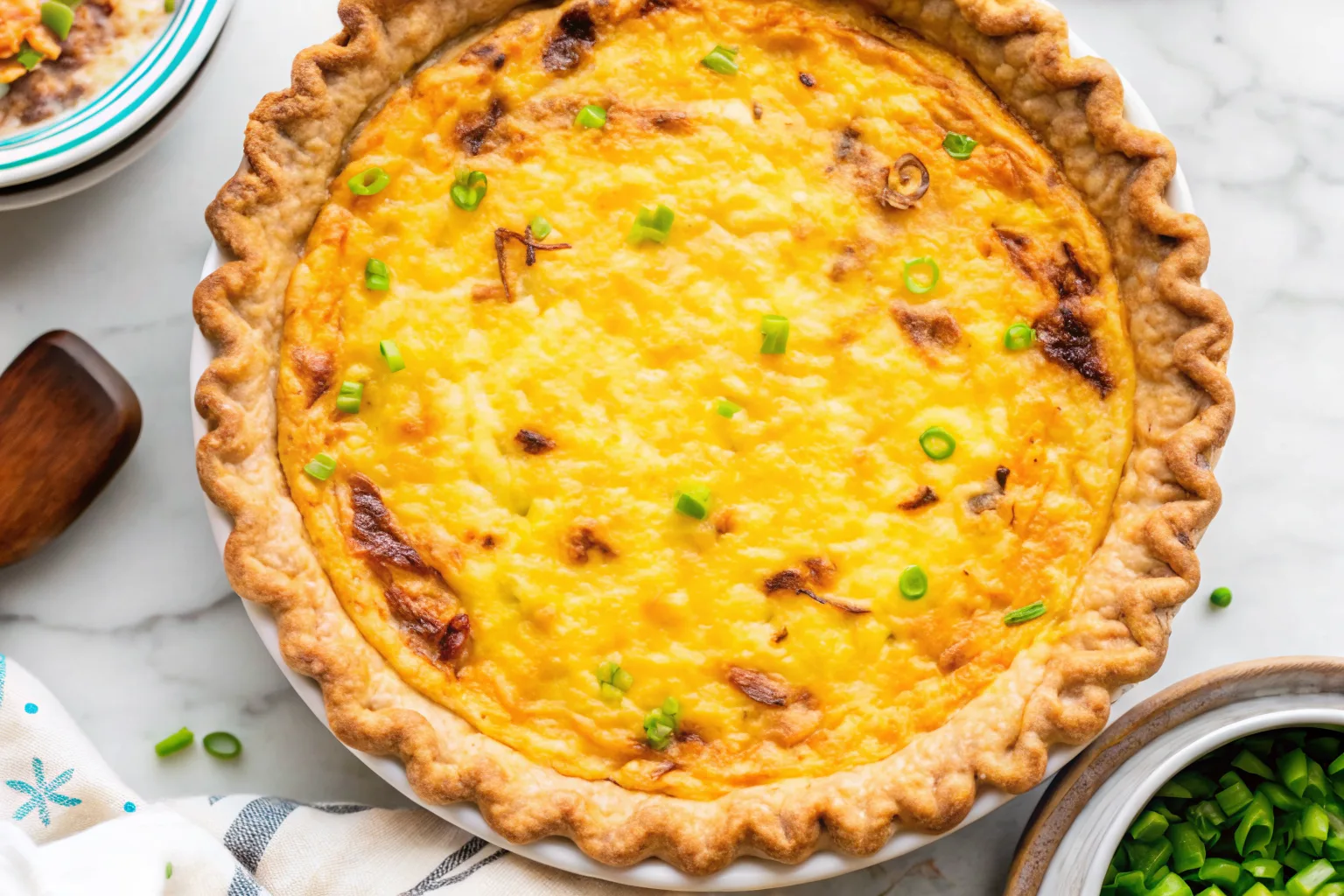 Cottage cheese quiche baked in golden crust