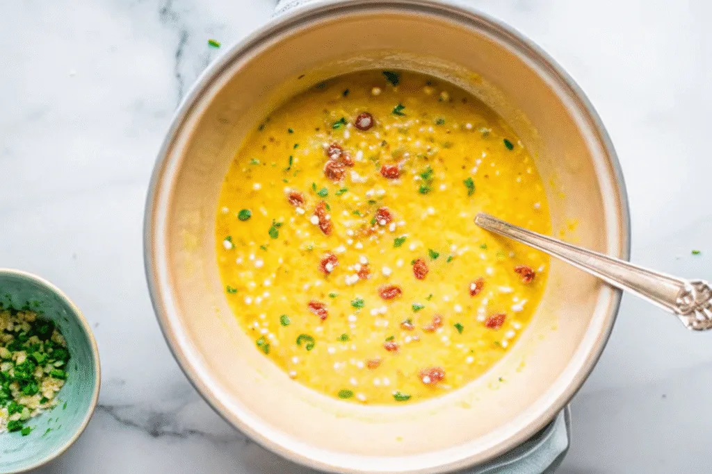 Cottage Cheese Quiche (Creamy, High-Protein, Easy Meal) Cottage Cheese Quiche Cottage cheese egg mixture with bacon in bowl