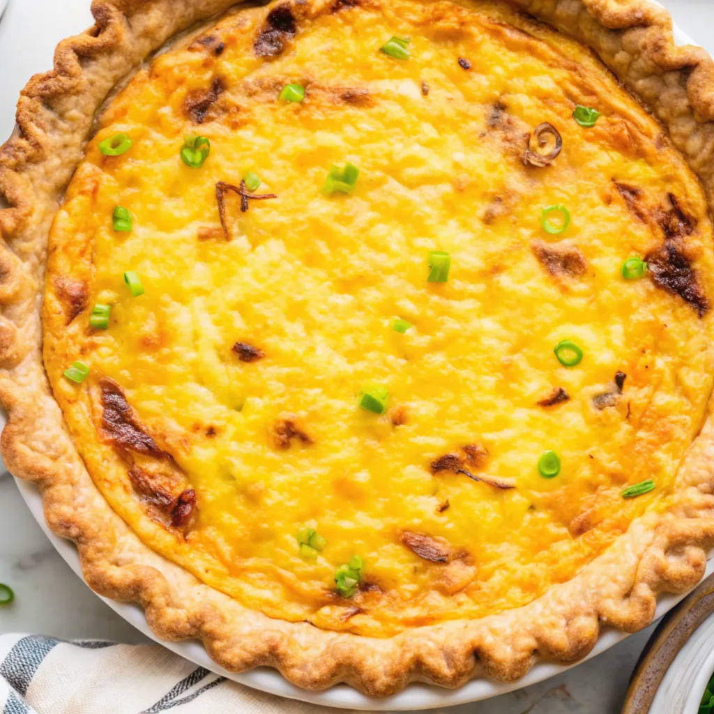 Freshly baked cottage cheese quiche with golden crust and green onions