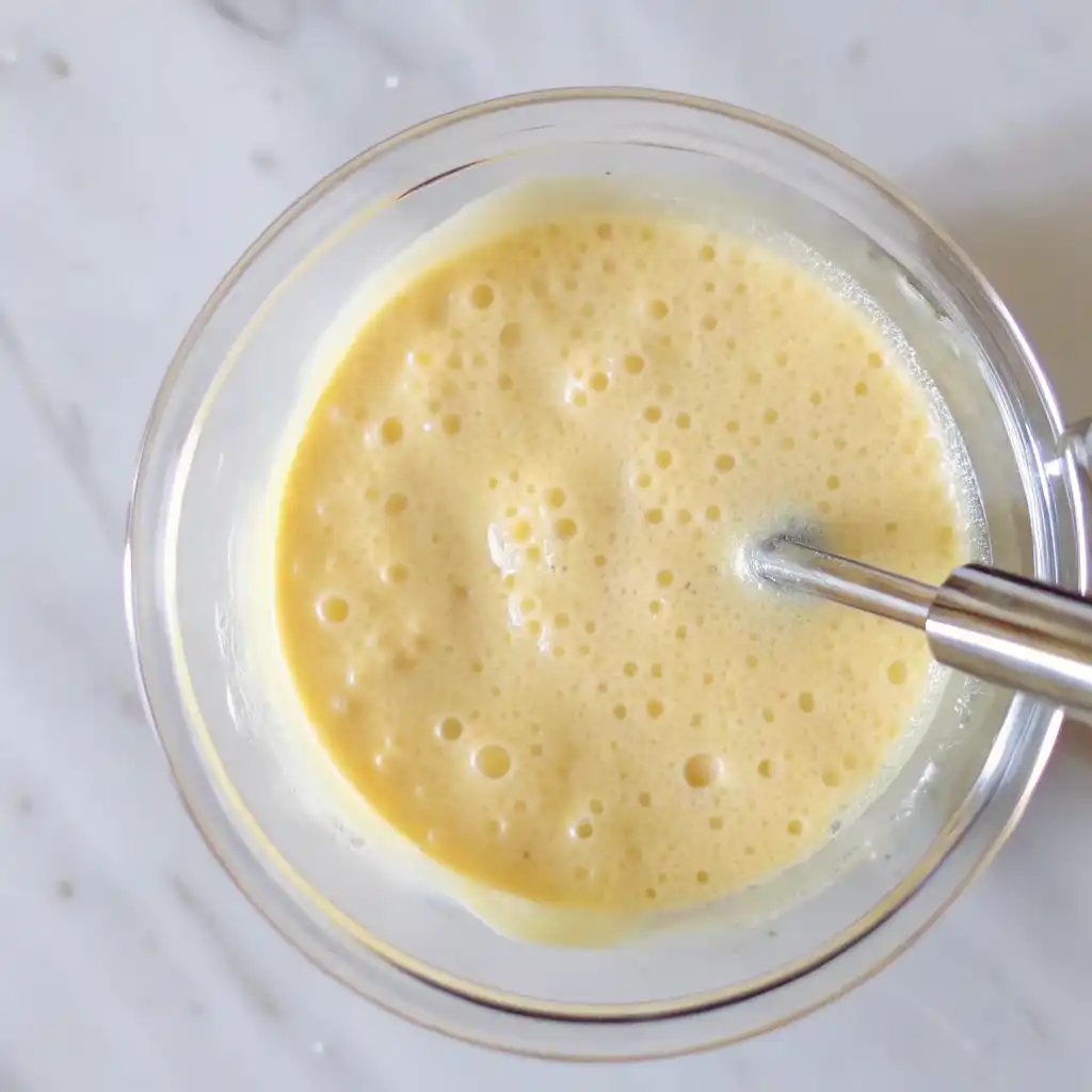 Smooth and blended egg mixture with cottage cheese