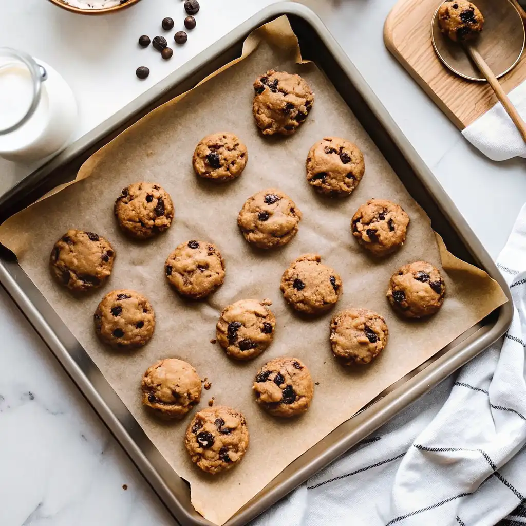 Cottage cheese protein cookies on baking tray before serving