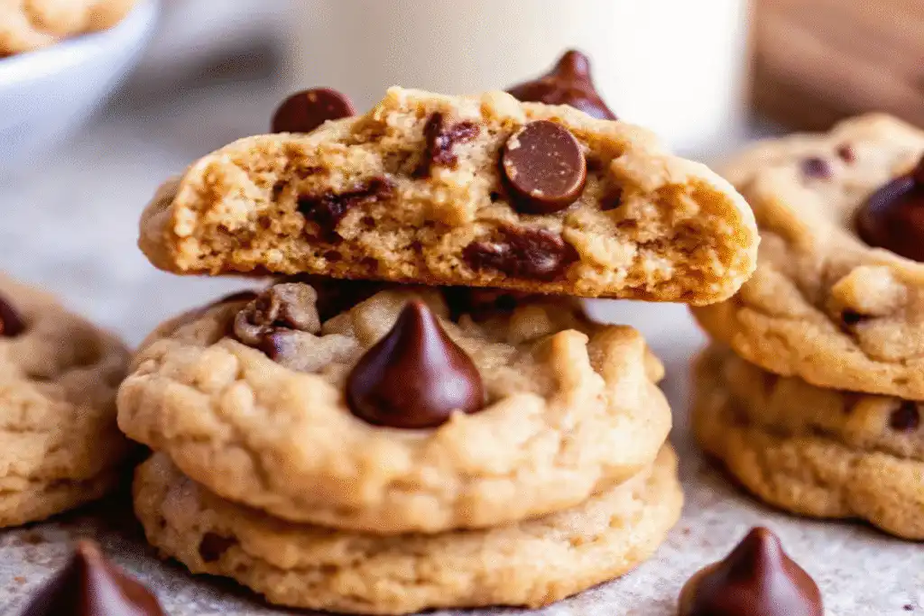 Stack of cottage cheese protein cookies with chocolate chips
