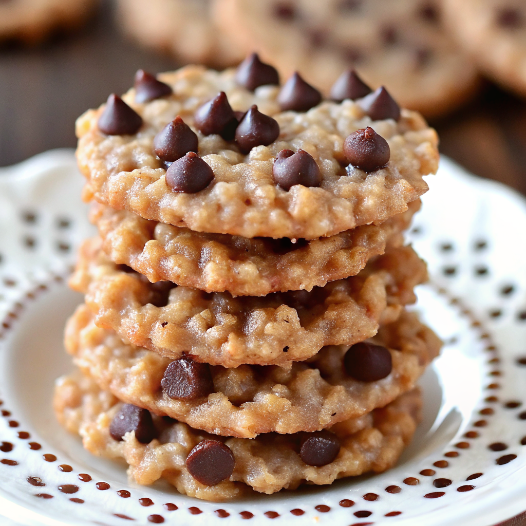rice krispie chocolate chip cookies stacked on a plate