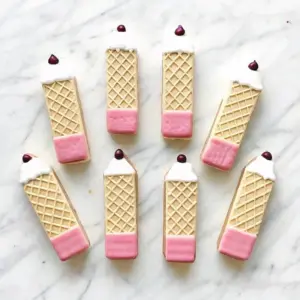 Adorable Wafer Pencil Cookies – Easy Back to School Snack Idea Wafer Pencil Cookies Adorable wafer pencil cookies decorated with pink chocolate erasers, white chocolate tips, and mini chocolate chip pencil leads on a marble background – fun back to school snack.