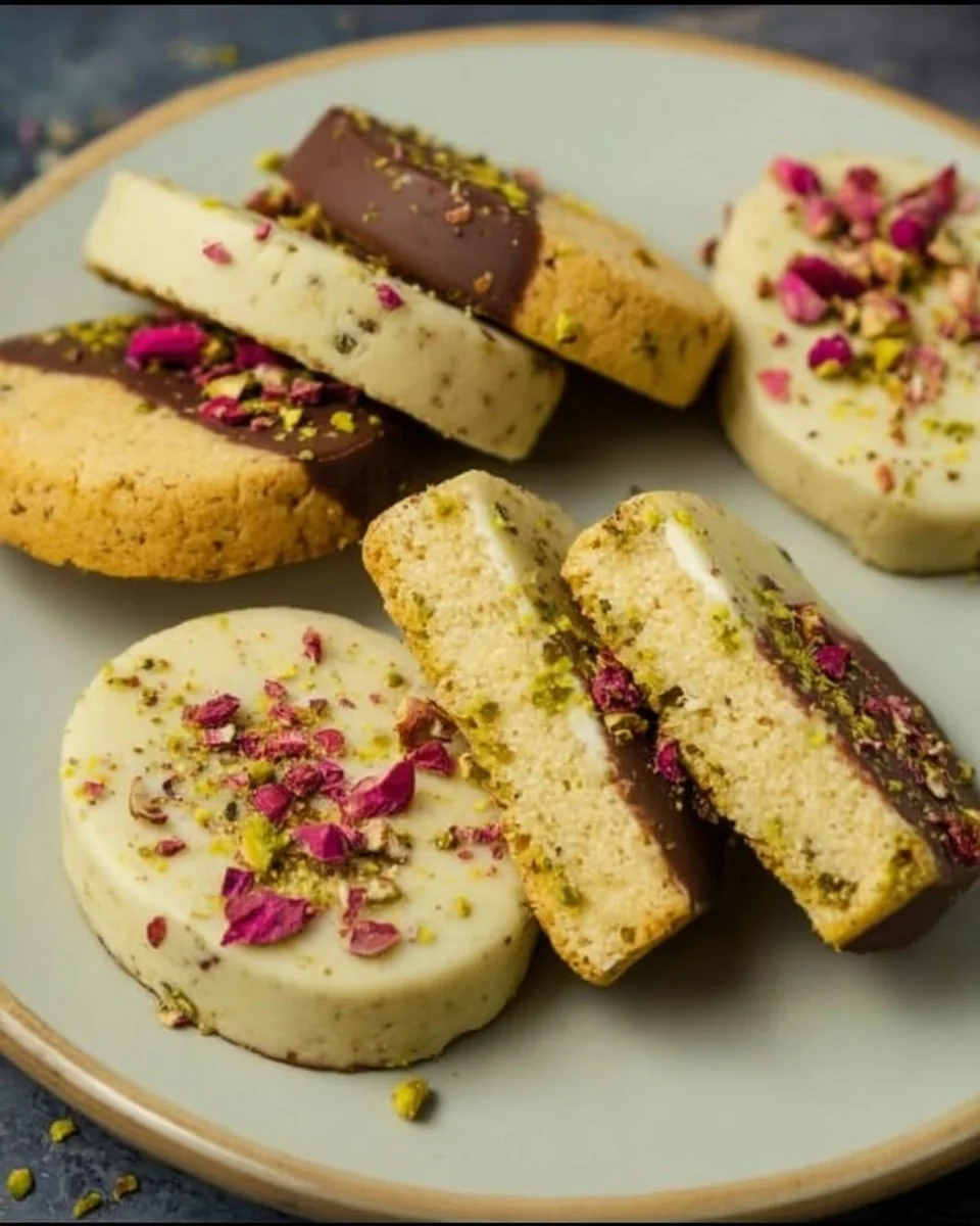 Delicious Almond Pistachio Kulfi Shortbread topped with nuts