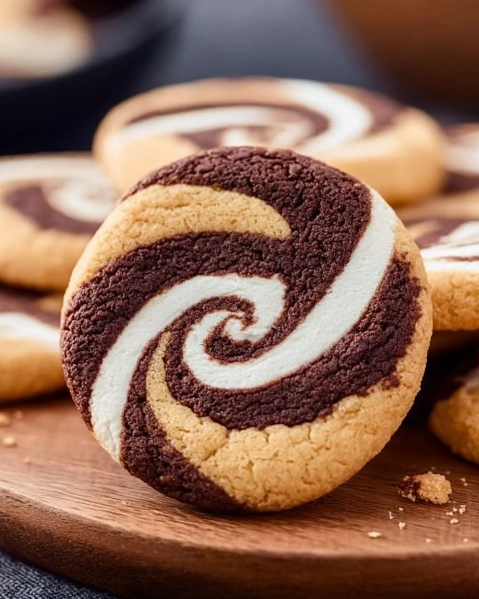 Delicious Chocolate Marshmallow Cookies with a chocolate base and marshmallow swirl.