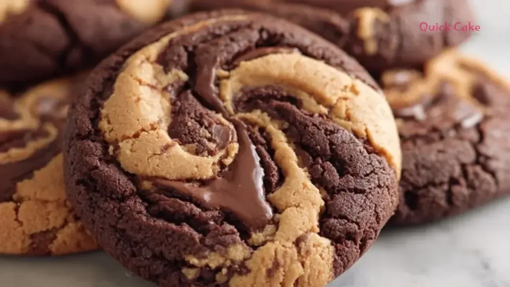 Delicious Chocolate Peanut Butter Swirl Cookies on a wooden plate
