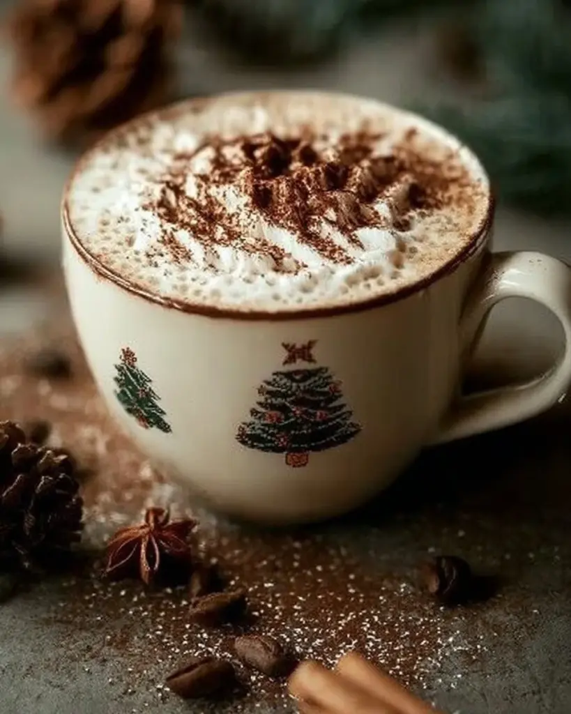 Delicious Christmas Chai Latte topped with spices and whipped cream