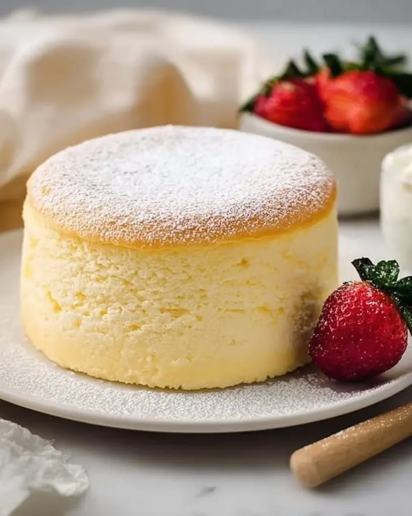 Delicious slice of Japanese Cotton Cheesecake with a fluffy texture