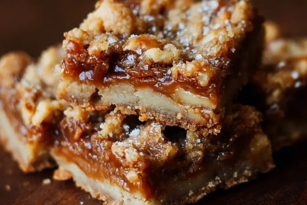 Delicious salted caramel apple pie bars, a twist on classic caramel apple pie