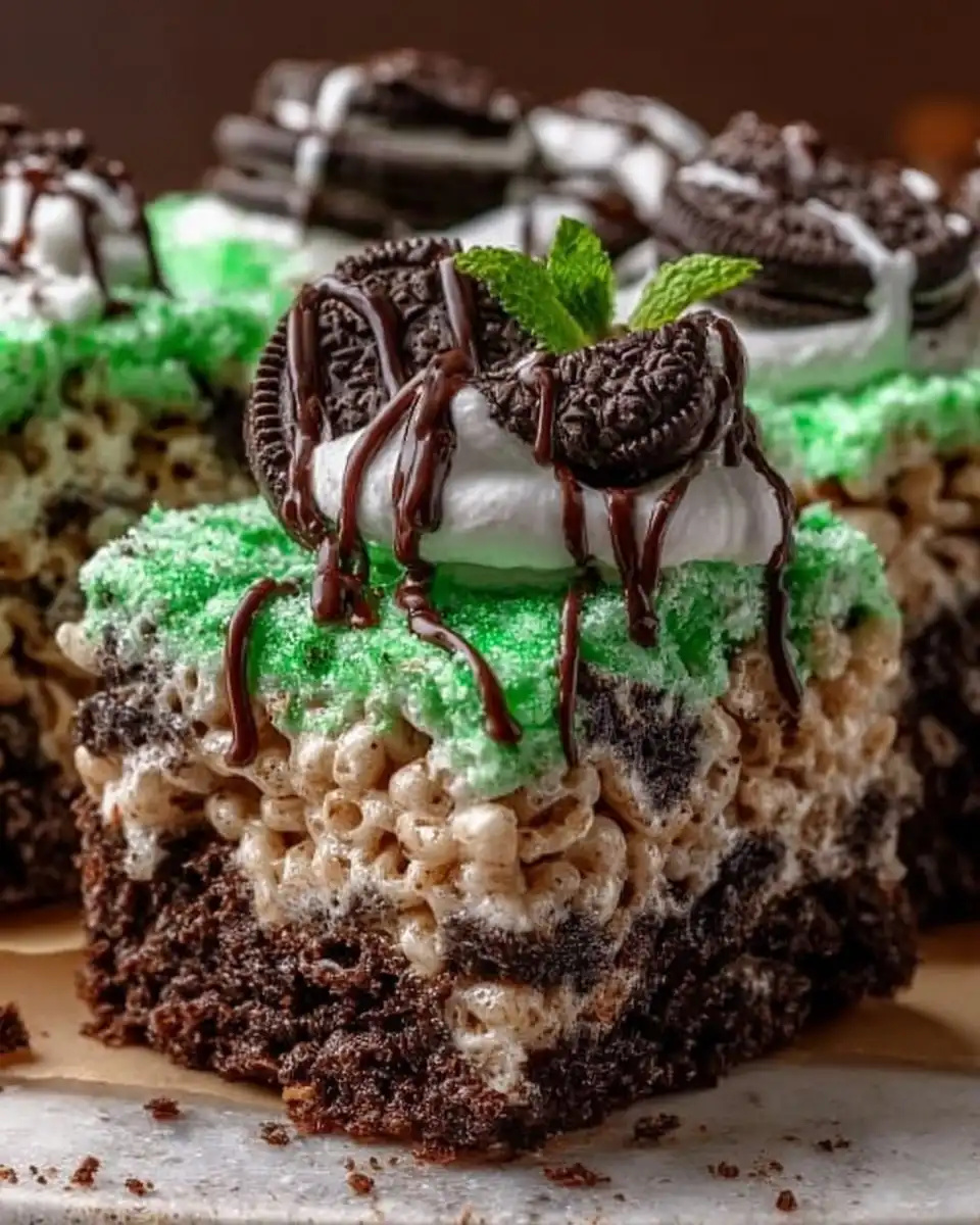Oreo Grasshopper Rice Krispie Treats