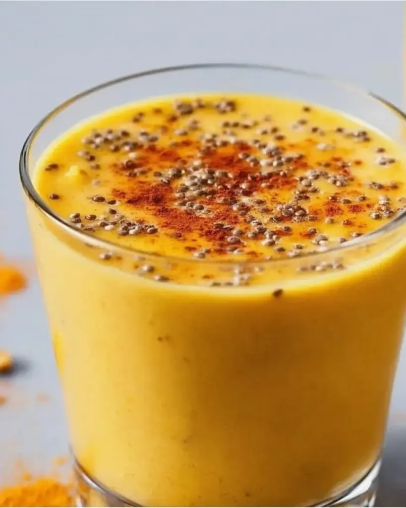 Anti-inflammatory pineapple banana turmeric smoothie in a glass