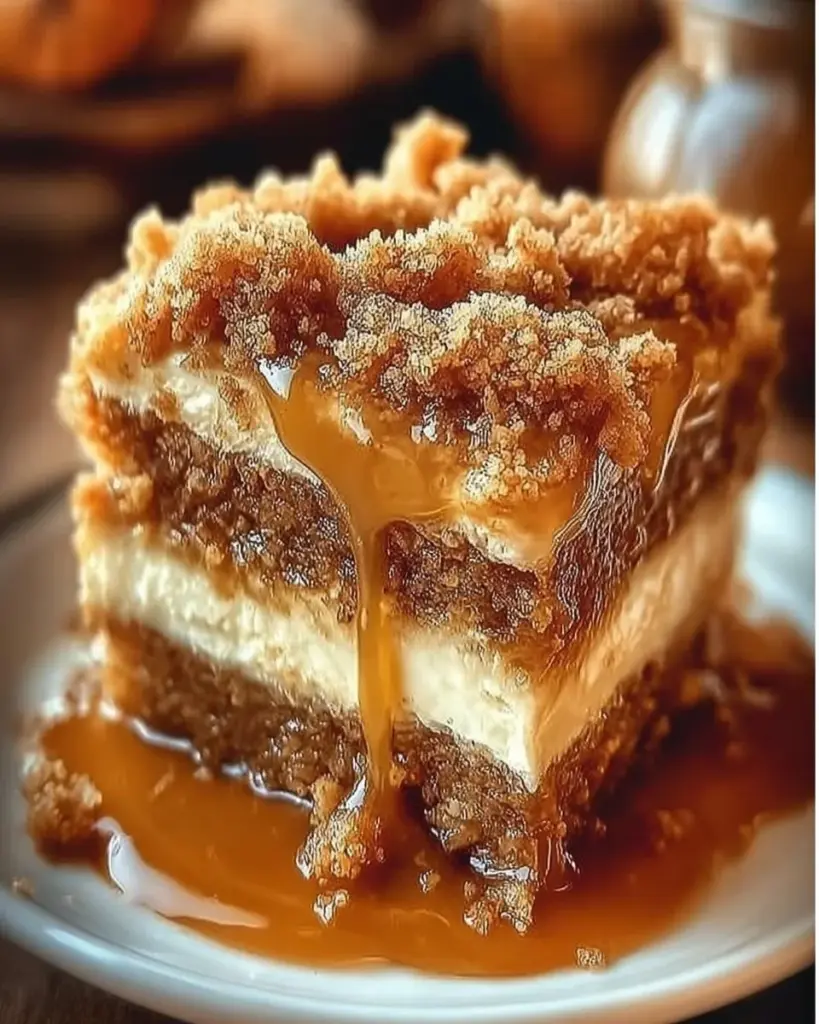 Delicious autumn pumpkin spice crumble cake with a crunchy topping.