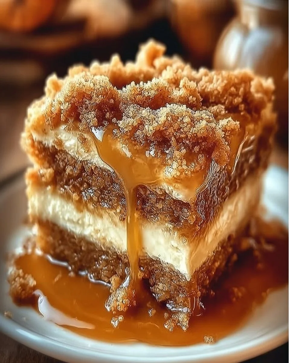 Delicious autumn pumpkin spice crumble cake with a crunchy topping.