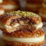 Baklava cream sandwich cookies with layers and creamy filling