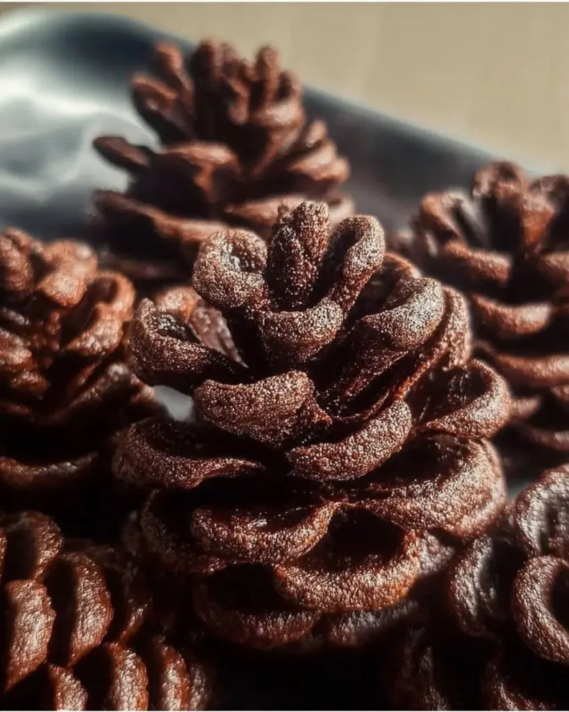Chocolate brownie pinecones decorated for a festive occasion