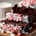 Freshly baked Chocolate Peppermint Bread with mint chocolate drizzle