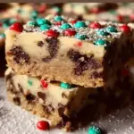 Delicious Christmas cookie bars topped with festive sprinkles and icing