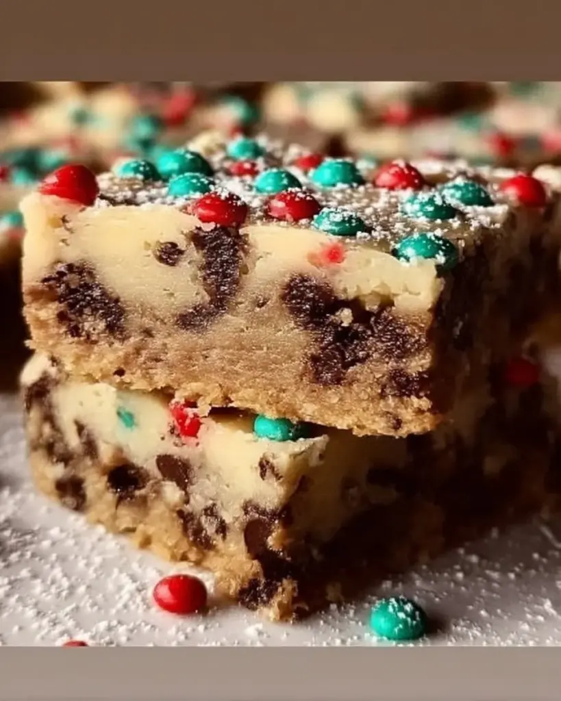 Delicious Christmas cookie bars topped with festive sprinkles and icing