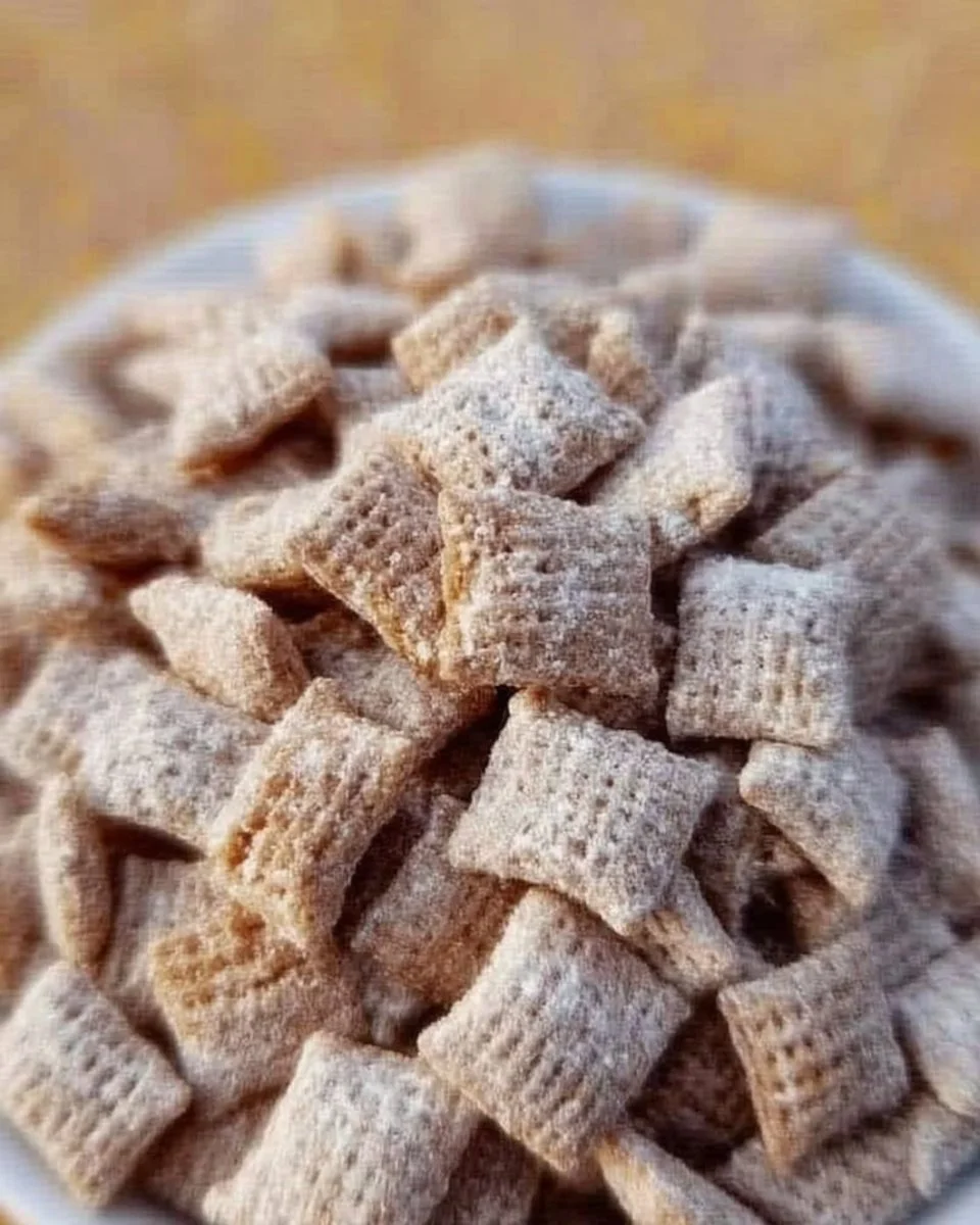Delicious Cookie Butter Muddy Buddies snack mix with cookie butter coating