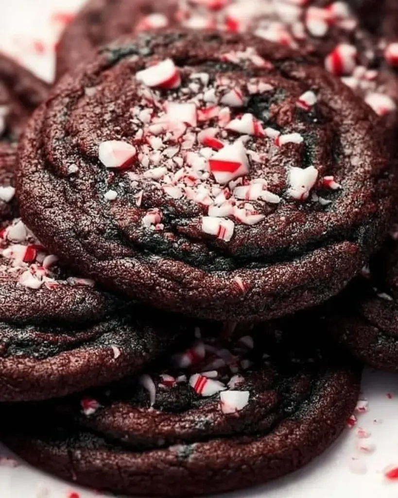 Delicious double chocolate peppermint cookies on a festive plate