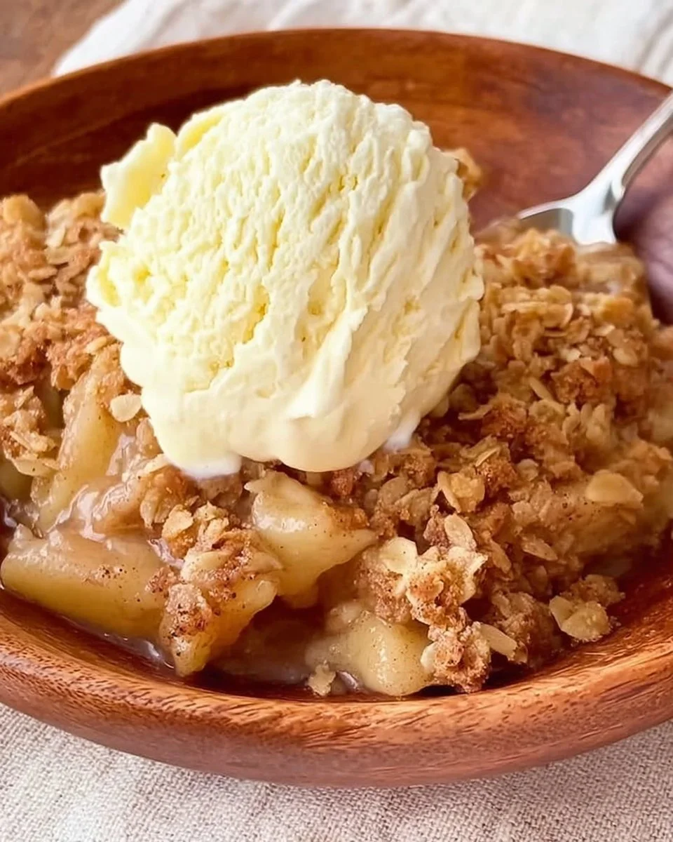 Delicious easy apple crisp topped with oats and cinnamon