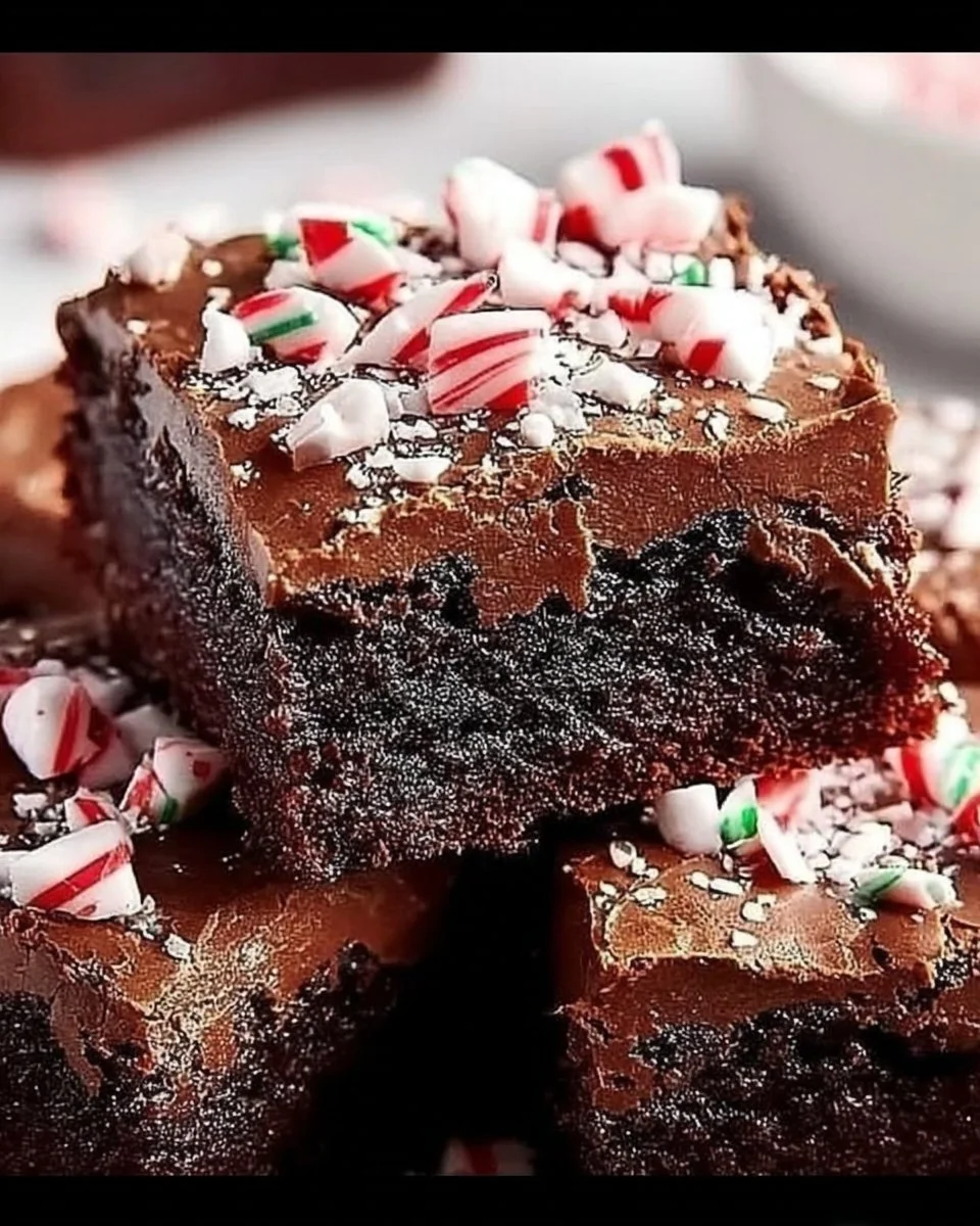 Delicious festive peppermint brownies topped with crushed candy canes.