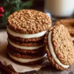 Homemade Gingerbread Oatmeal Cream Pies on a festive plate