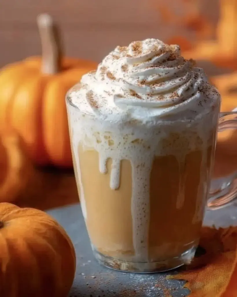 Creamy Pumpkin White Hot Chocolate topped with whipped cream in a cozy mug