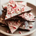 Delicious salted peppermint chocolate bark on a festive plate