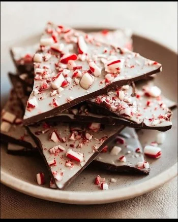 Delicious salted peppermint chocolate bark on a festive plate