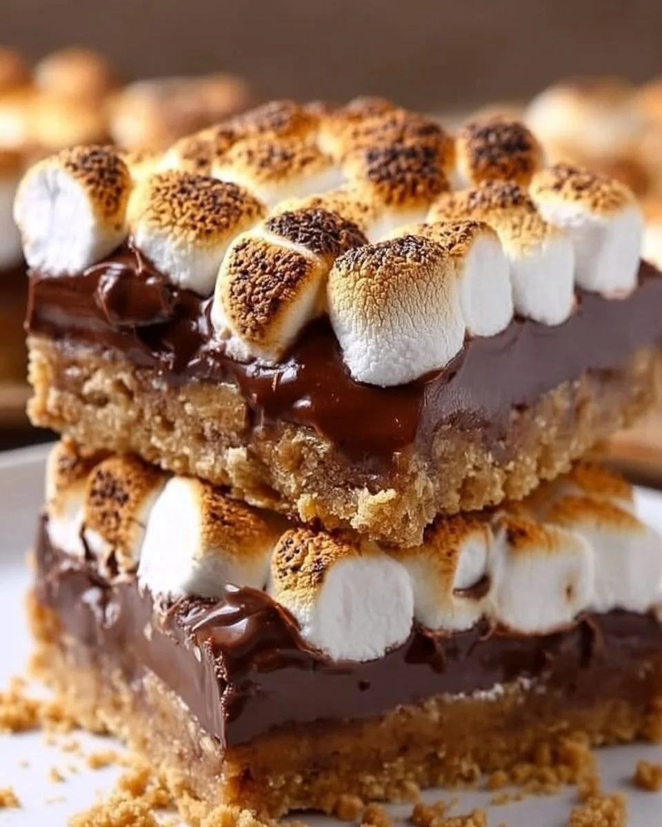 Delicious s'mores bars with a graham cracker crust and toasted marshmallows.