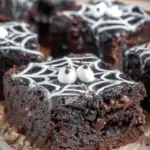 Delicious Spider Web Brownies decorated for Halloween
