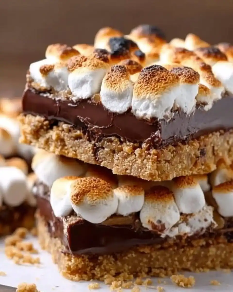 S'mores Bars with Graham Cracker Crust and Toasted Marshmallows