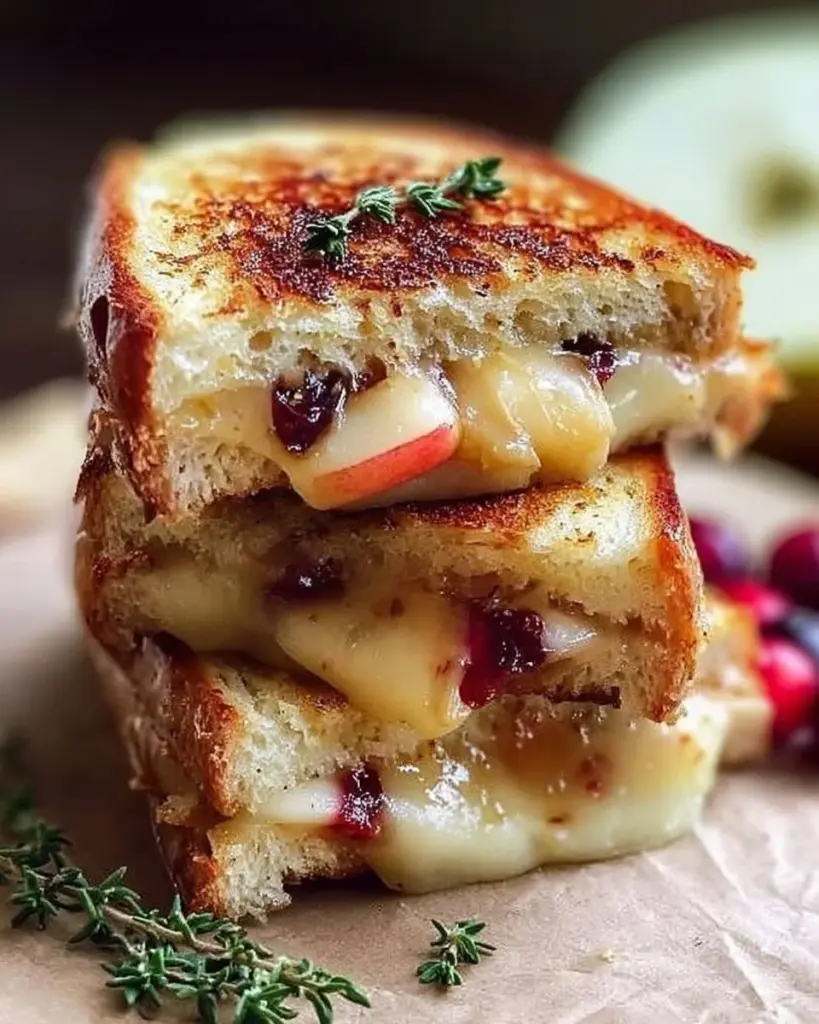 Delicious apple and cranberry grilled cheese sandwich on a plate