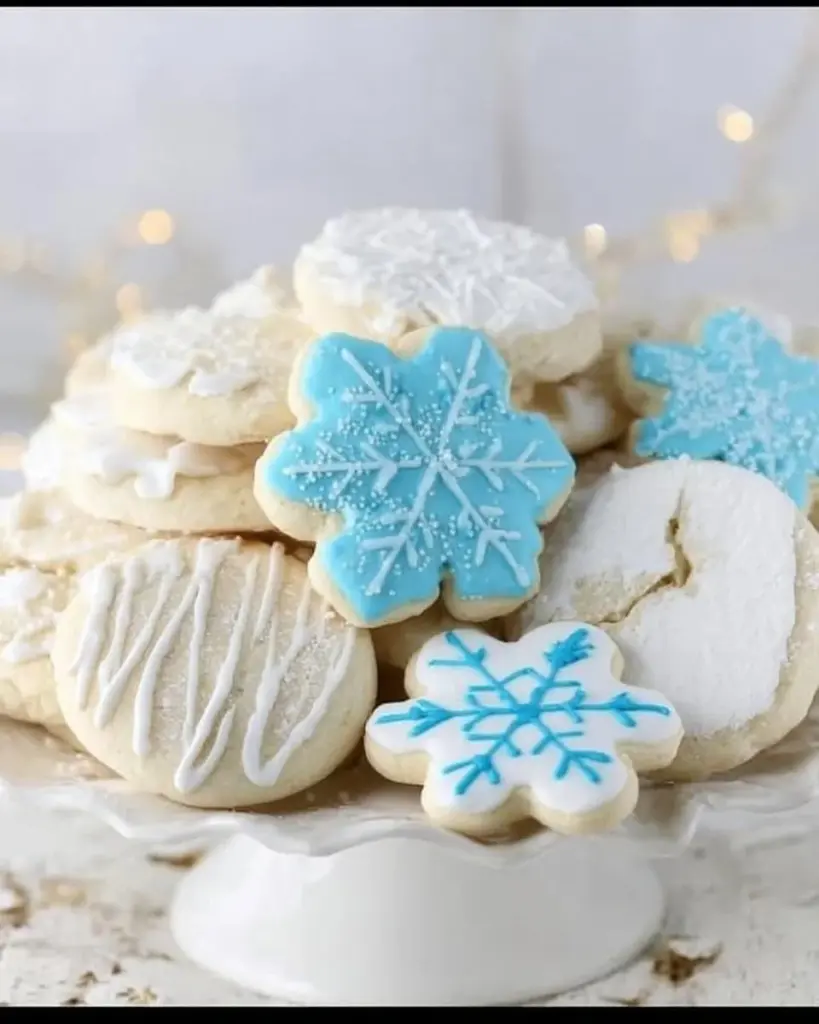 Chewy sugar cookies arranged on a festive plate for Christmas.