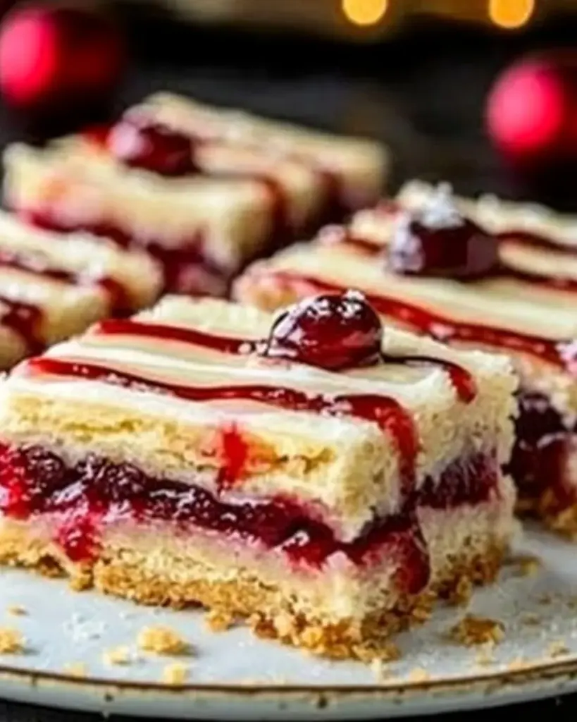Delicious Christmas Cherry Bars decorated for the holidays