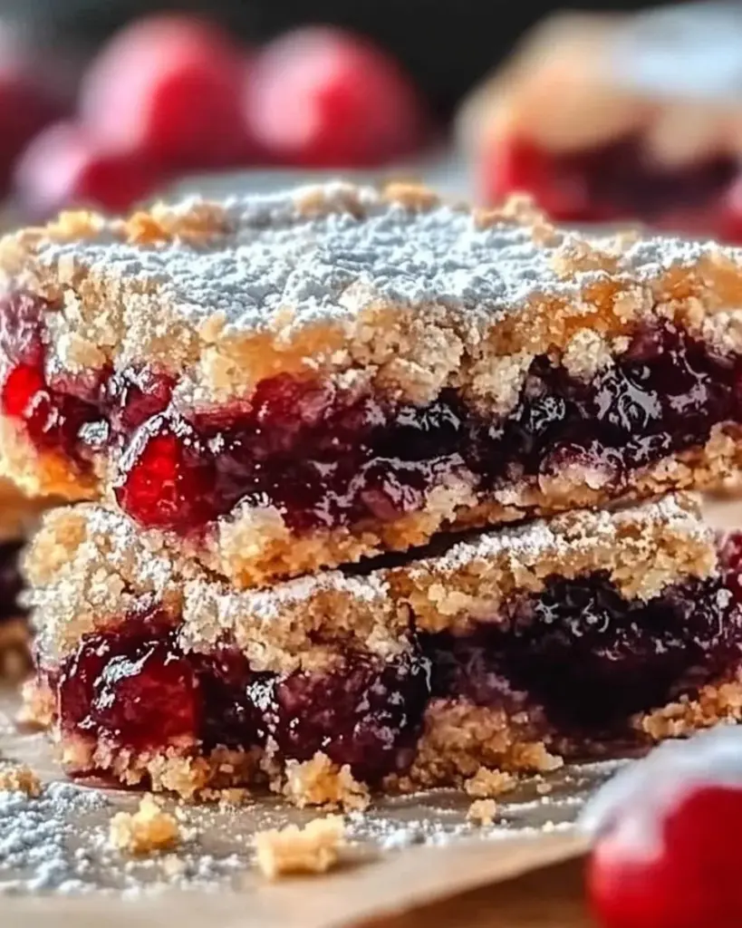 Festive Christmas Cherry Bars ready to be served on a holiday dessert table