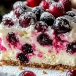 Christmas Cranberry Poke Cake topped with cranberries and whipped cream