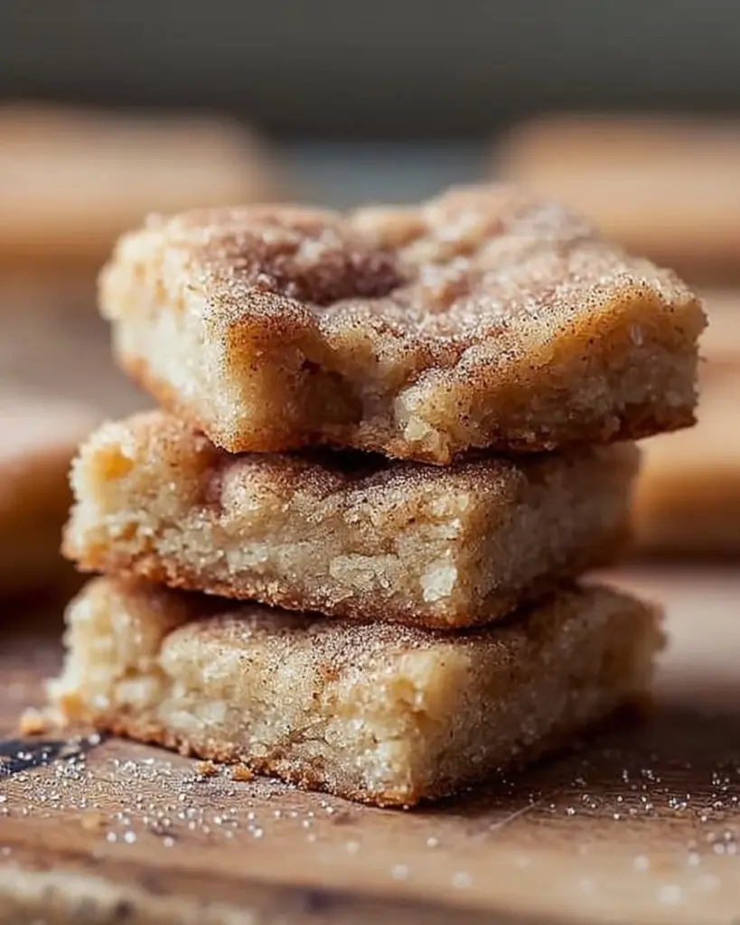 Deliciously baked Cinnamon Sugar Blondies topped with a sweet cinnamon sugar crust.