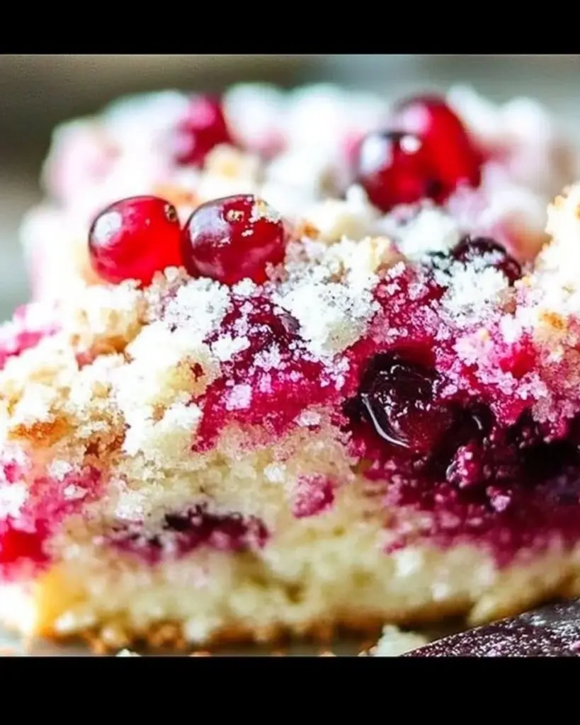 Homemade cranberry coffee cake with a moist texture and cranberry toppings