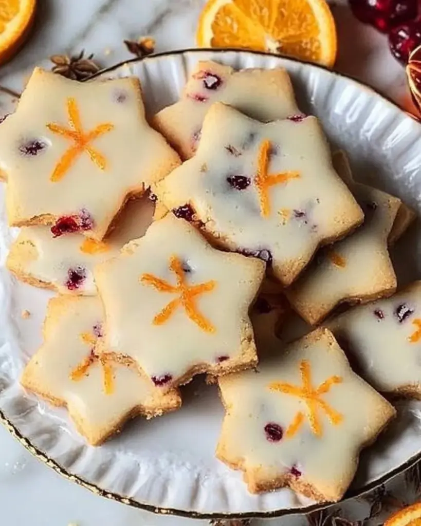 Cranberry orange shortbread cookies on a baking tray