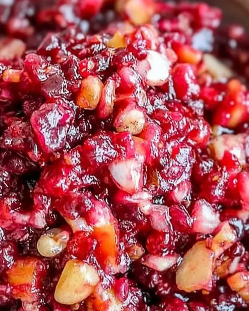Vibrant homemade cranberry relish served in a bowl with fresh berries.