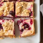 Delicious creamy cranberry orange crumb bars with crumbly topping