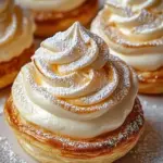 Delicious holiday eggnog cream puffs on a festive dessert table