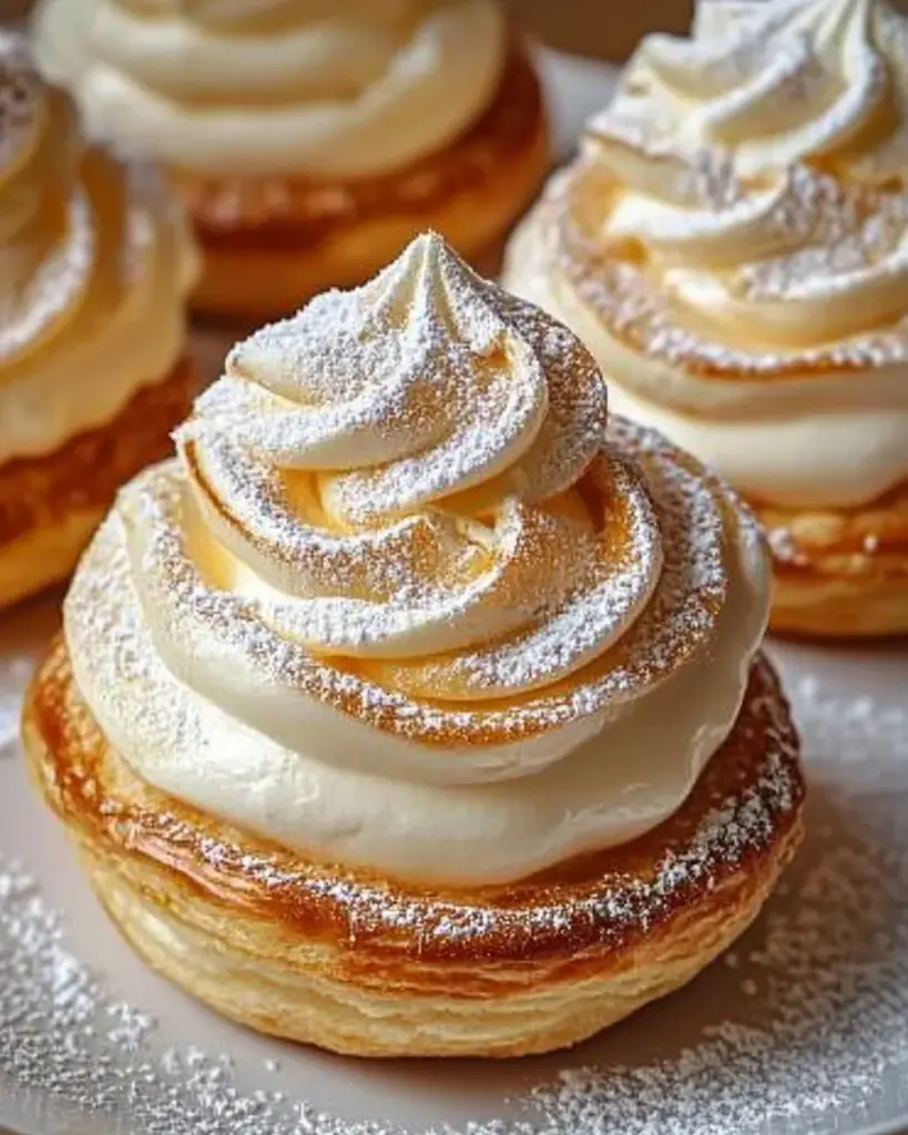 Delicious holiday eggnog cream puffs on a festive dessert table