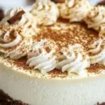 Delicious slice of Eggnog Cheesecake garnished with cinnamon and nutmeg.
