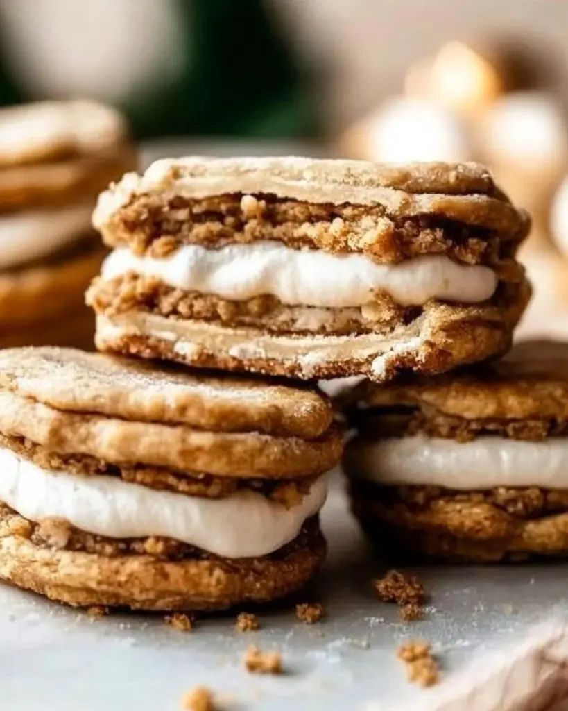 Delicious eggnog oatmeal cream pies with seasonal flavors and creamy filling.